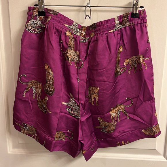 JODIFL Party Animal Leopard Print Satin Shorts - Magenta - L - NWOT - Picture 2 of 3